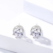 Crown Stud Earrings for Women — 1 Carat CZ, 925 Sterling Silver, Rhodium Plated on model